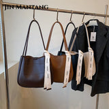 2pc/set PU Leather Women's Handbags Casual Ladies Tote Bucket Women Shoulder Bag