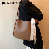 2pc/set PU Leather Women's Handbags Casual Ladies Tote Bucket Women Shoulder Bag