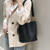 2-piece Set PU Leather Women's Handbags Casual Ladies Tote Bucket Crossbody Bag