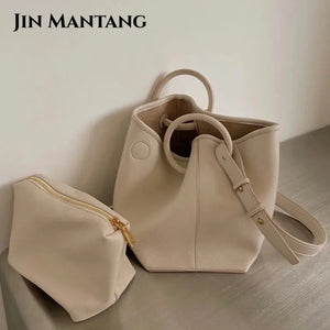 2pc/set PU Leather Women's Handbags Casual Ladies Tote Female Bucket