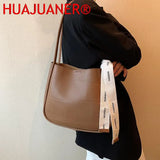 2Pc Pu Leather Women's Handbags Casual Bucket Women Shoulder Totes