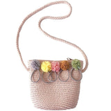 Girls Shoulder Bag Straw Rattan Crossbody Bag for Baby Girls (Pink&Khaki)