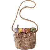 Girls Straw Rattan Crossbody Bag for Baby Girls (Pink&Khaki)