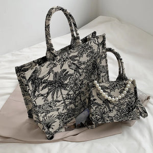 Jacquard Embroidery Top Handle Tote Bag for Women
