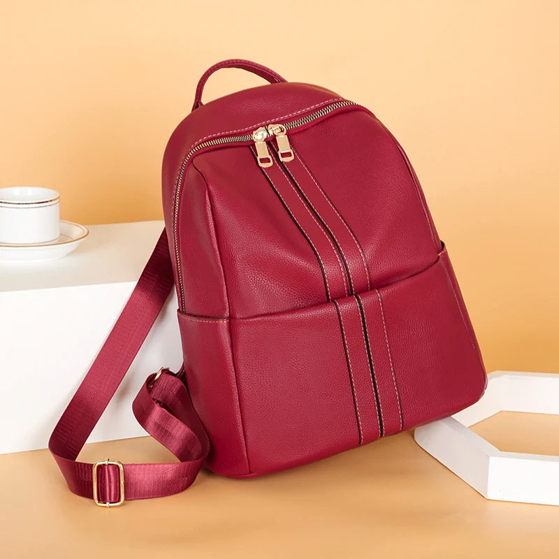 Women Soft Leather Backpack Vintage Female Shoulder Bags Casual Travel
