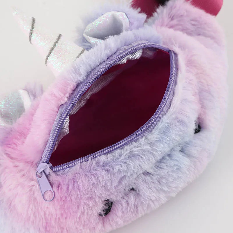 Unicorn Female Waist Bag Kids Fanny Pack Plush Women Belt Bag