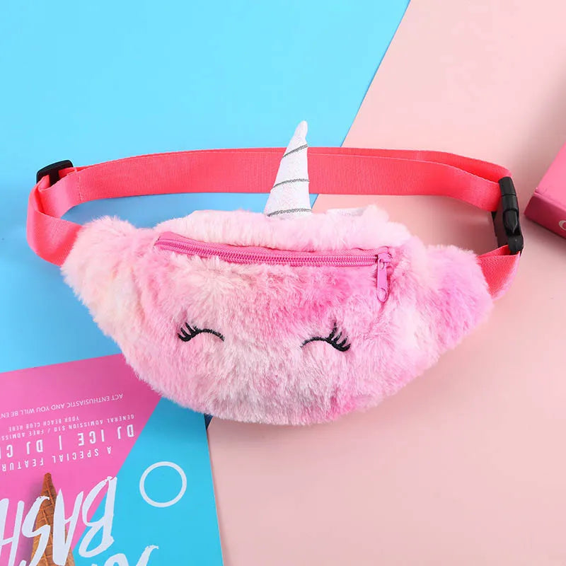Unicorn Female Waist Bag Kids Fanny Pack Plush Women Belt Bag