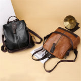Retro PU Leather Backpack Women Girls Shoulder Bags Anti-theft Travel Bag
