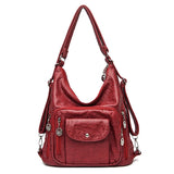 3 in 1 Women Back Pack Bagpack Vintage Women Bag Retro PU Leather