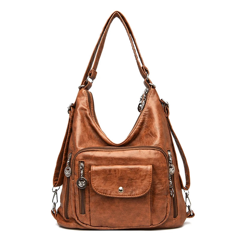 3 in 1 Women Back Pack Bagpack Vintage Women Bag Retro PU Leather