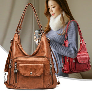3 in 1 Women Back Pack Bagpack Vintage Women Bag Retro PU Leather