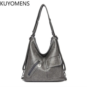 3 In 1 Women's Bag Soft Leather Backpacks Purses Large Capacity