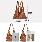 3 In 1 Women's Bag Soft Leather Backpacks Purses Large Capacity