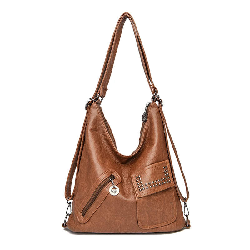 3 In 1 Women's Bag Soft Leather Backpacks Purses Large Capacity