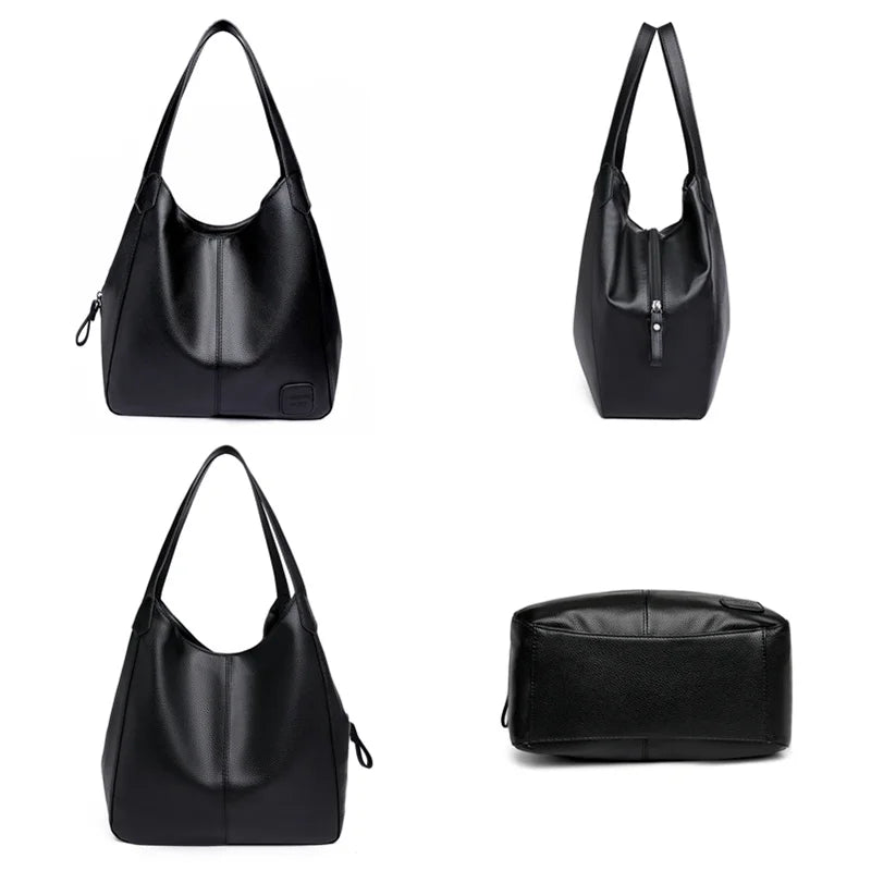 3 Layer Large Capacity Leather Shoulder Crossbody Bag Vintage Handbags
