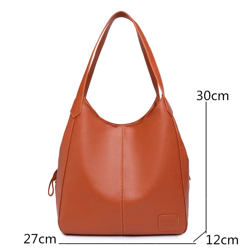 3 Layer Large Capacity Soft Leather Shoulder Crossbody Bag For Women