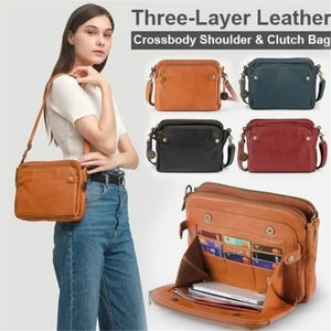 Leather Crossbody Shoulder Bag with Multiple ID Slots
