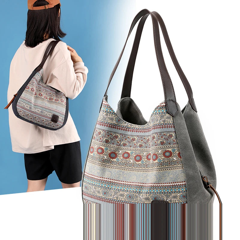 Large Capacity Women's Shoulder Crossbody Bag, Vintage Canvas Handbag Totes