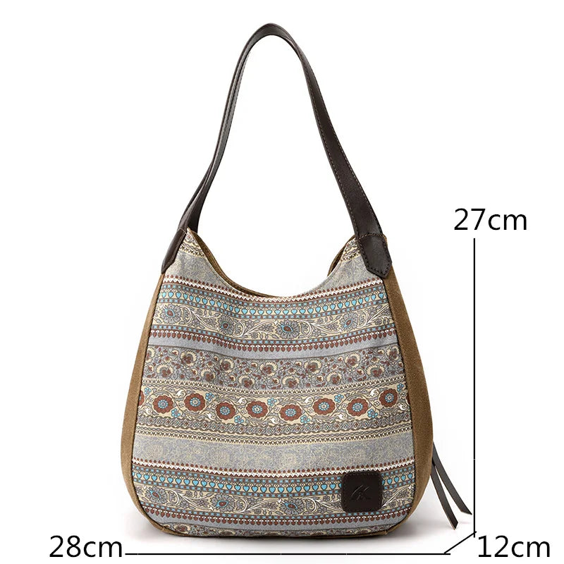 Large Capacity Women's Shoulder Crossbody Bag, Vintage Canvas Handbag Totes