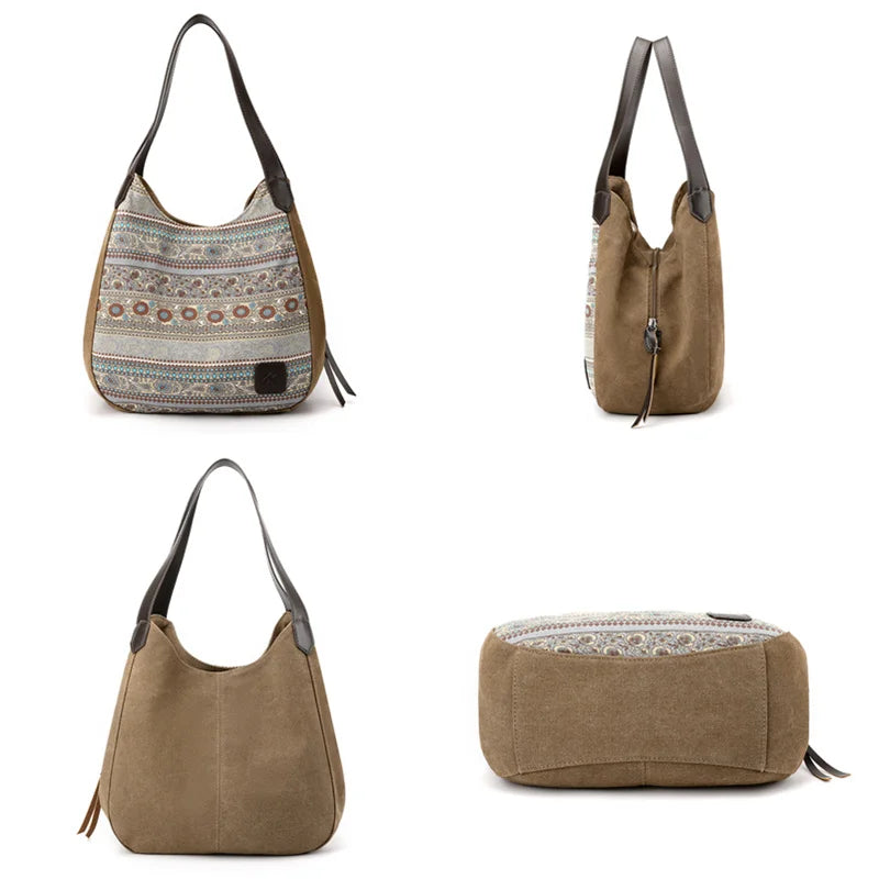 Large Capacity Women's Shoulder Crossbody Bag, Vintage Canvas Handbag Totes