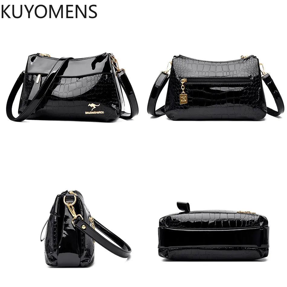 3 Layers Women Handbag Purses Patent Leather Shoulder Messenger Bags for Female