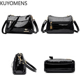 3 Layers Women Handbag Purses Patent Leather Shoulder Messenger Bags for Female