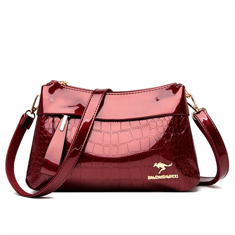 3 Layers Women Handbag Purses Patent Leather Shoulder Messenger Bags for Female