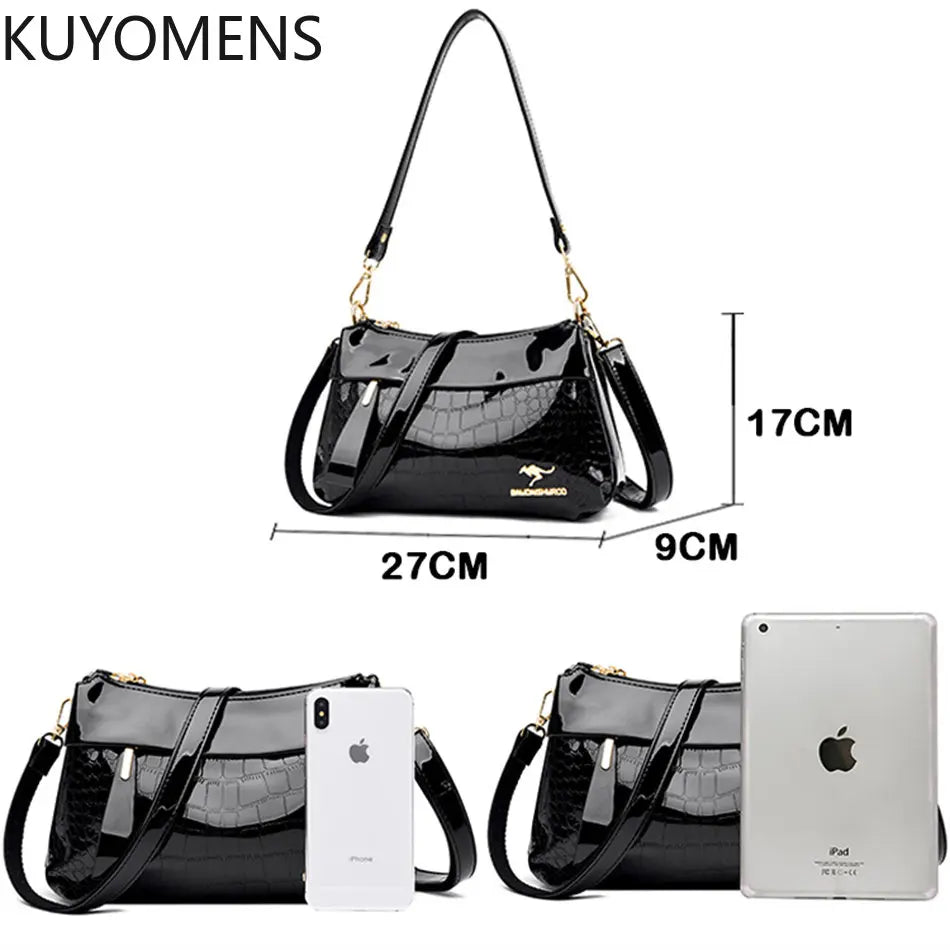 3 Layers Women Handbag Purses Patent Leather Shoulder Messenger Bags for Female