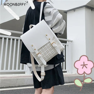 3-Layer Women's Leather Backpack for Teenage Girls Travel School Bags