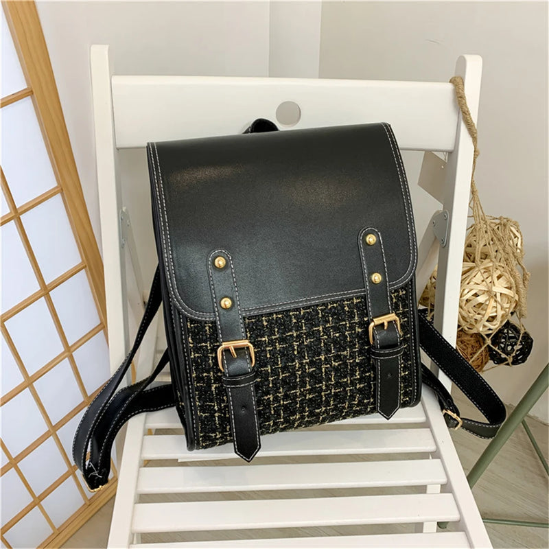 3-Layer Women's Leather Backpack for Teenage Girls Travel School Bags