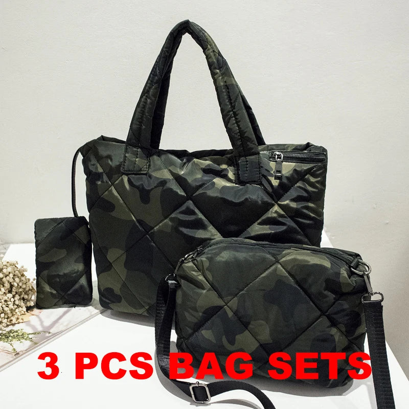 3 PCS Waterproof Women Handbag Soft Winter Shoulder Bag Ladies Tote Purse