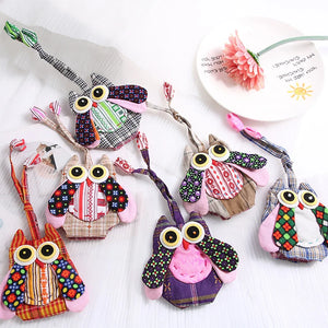3 Pcs Owl Vintage Mini Key Case Wallet Fabric Women Key Wallets Holder