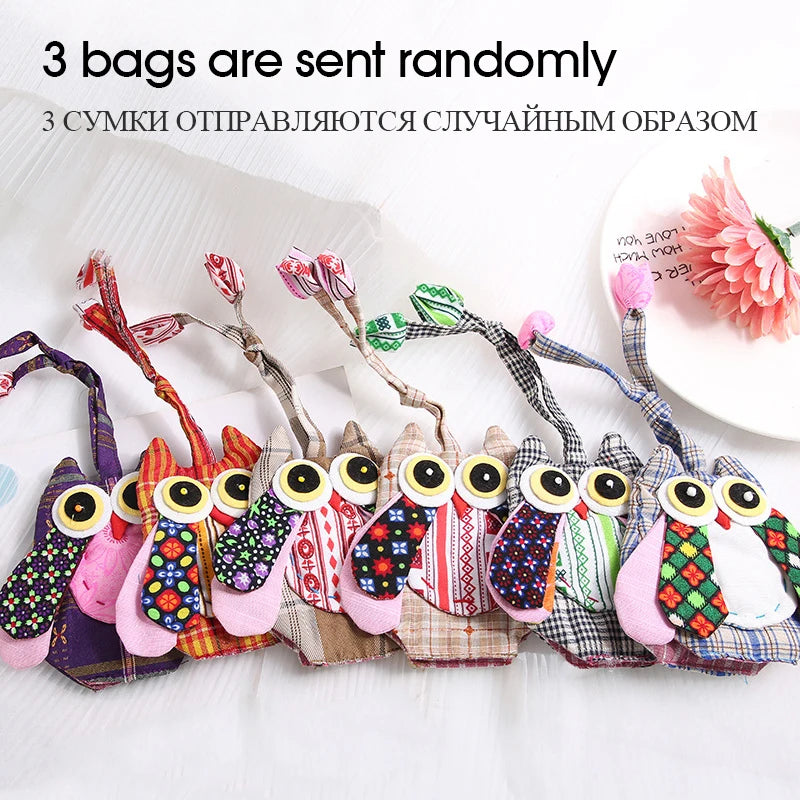 3 Pcs Owl Vintage Mini Key Case Wallet Fabric Women Key Wallets Holder