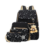 3 Pcs/set Printing Women Backpack Lightweight Canvas Backpack
