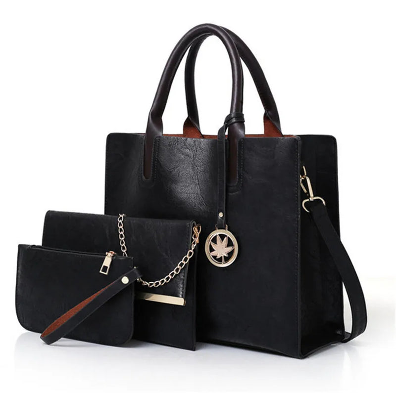 3 Piece Women Handbags Set Solid Colors