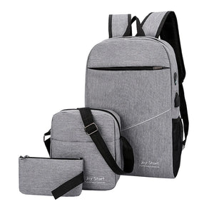 3 Piece Set Men Backpack School Bag Nylon Waterproof Bookbags