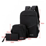 3 Piece Set Men Backpack School Bag Nylon Waterproof Bookbags