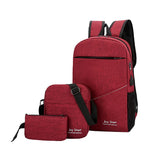 3 Piece Set Men Backpack School Bag Nylon Waterproof Bookbags