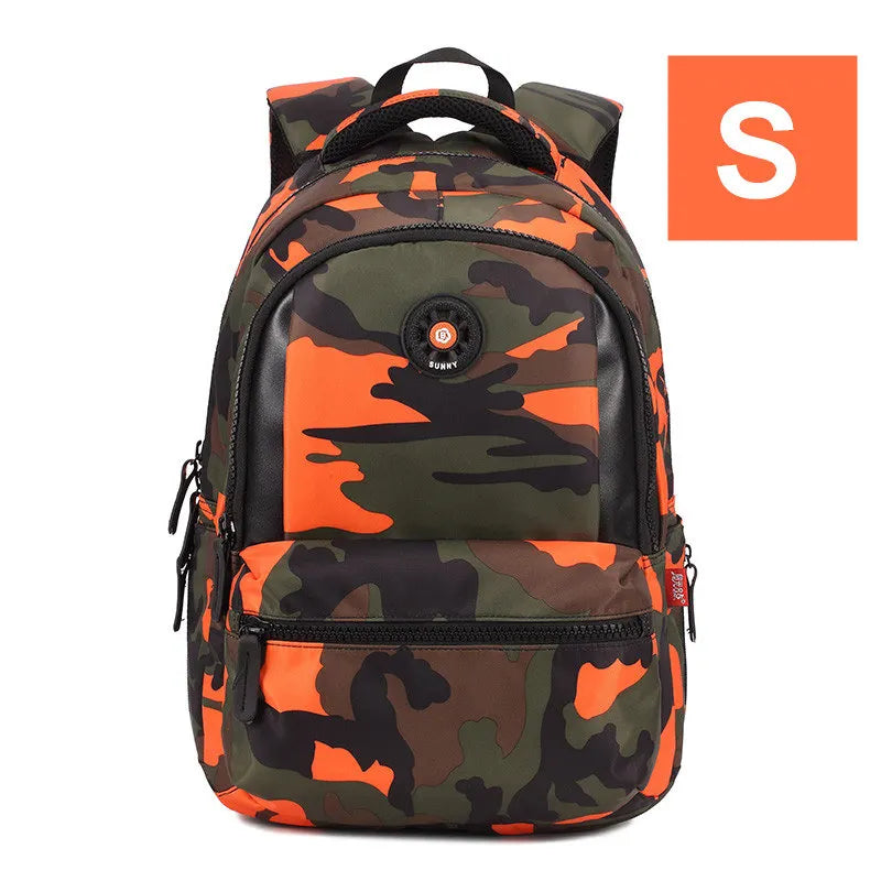 Camouflage Waterproof Nylon School Bag for Kids Orthopedic Backpack