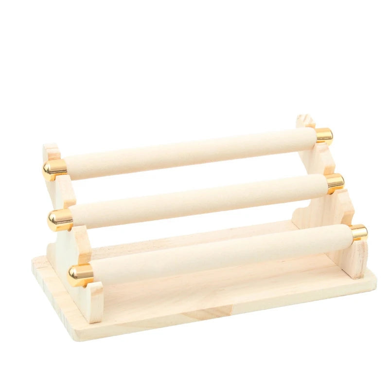 3-Tier Wooden Jewelry Display Stand Ring Holder, T-Bar Organizer Apricot