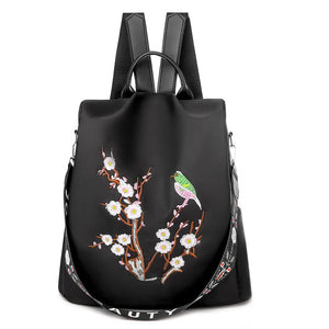 3-in-1 Anti Theft Women Backpack Oxford Shoulder Bag Embroidery Flower