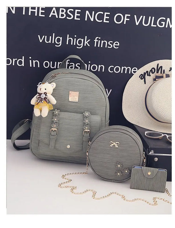 3 in 1 Women Backpack Set Large Capacity Shoulder Bag Adjustable Strap
