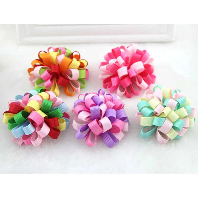 3 pcs Colorful Hair Clips Snaps Hairpins With Ribbon Bow Girls Kids Baby
