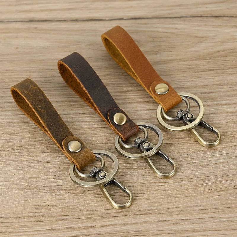 3 pcs Crazy Horse Leather Key Rings Vintage Keychinas for Men Women