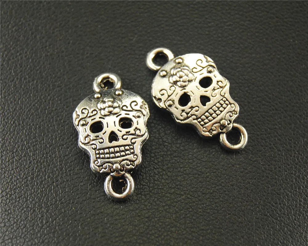 30pcs Painted Face Skull Connector Halloween Skeleton Pendant DIY Accessorie