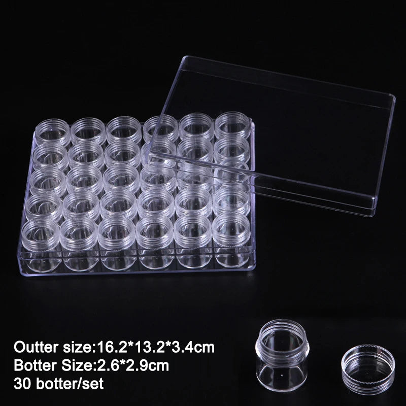 30pcs Clear Plastic Bottle Set for DIY Manicure Jewelry Storage
