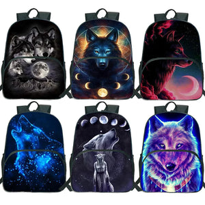 3D Lion Wolf Backpack Kids School Rucksack Casual Travel Mochila