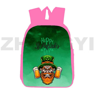 3D Anime St Patrick's Backpack Pink 12 Inch School Bags Clover Back Pack
