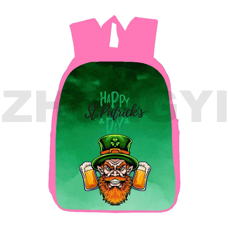 3D Anime St Patrick's Backpack Pink 12 Inch School Bags Clover Back Pack