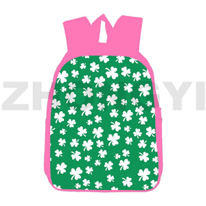 3D Anime St Patrick's Backpack Pink 12 Inch School Bags Clover Back Pack